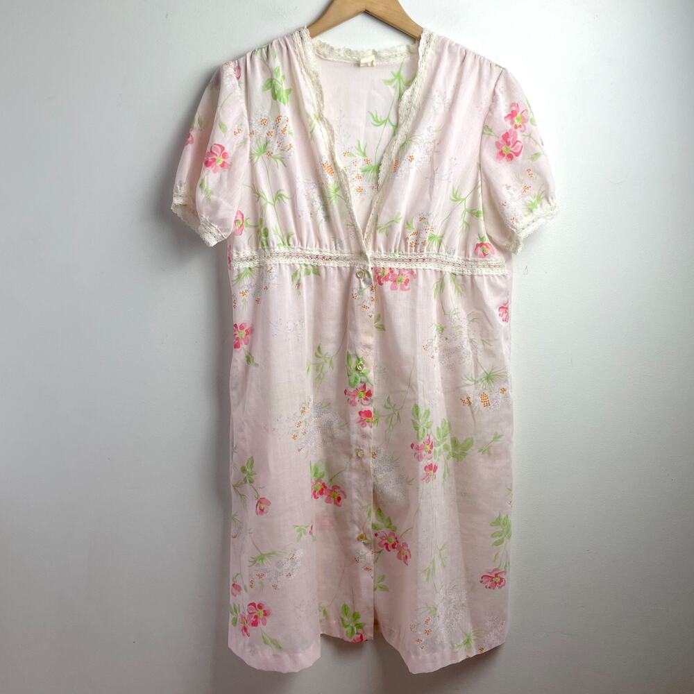 Vintage‎ 80s Summer House Dress Size S-M Lace Trim Cottage Granny Nonna Dainty
